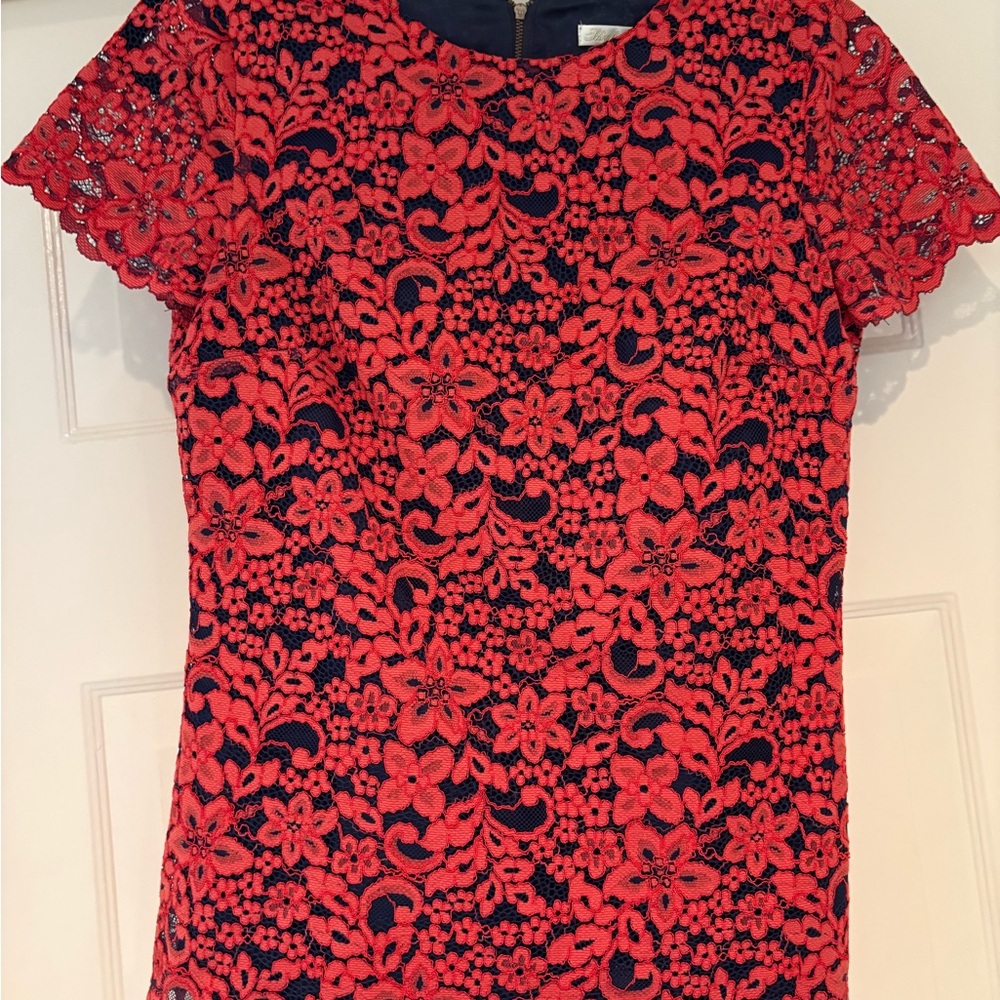 Floral Lace Women Top - Red and Navy